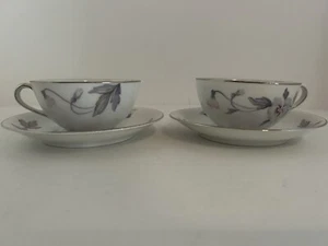 Silver Dawn by Rossetti Cups & Saucers Set Of 2 China HTF Replacement Exc Con - Picture 1 of 7