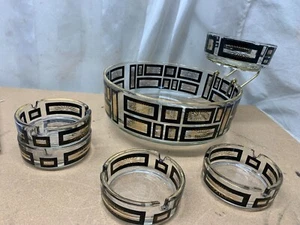 6 Pc Jeannette Glass Atomic Starburst Vintage MCM Chip & Dip And 4 Ashtray Set - Picture 1 of 16