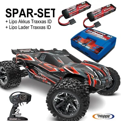 TRAXXAS # Rustler 4x4 VXL Rot + 2x 3S 5000 mAh Akku und doppel Lader Traxxas - Bild 1 von 4