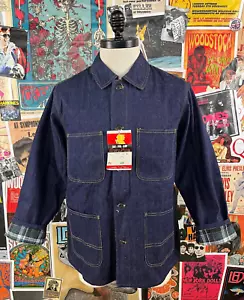 Vintage Golden Horse Indigo Denim Chore Coat Plaid Lined Mens 40-44 Deadstock - Picture 1 of 12