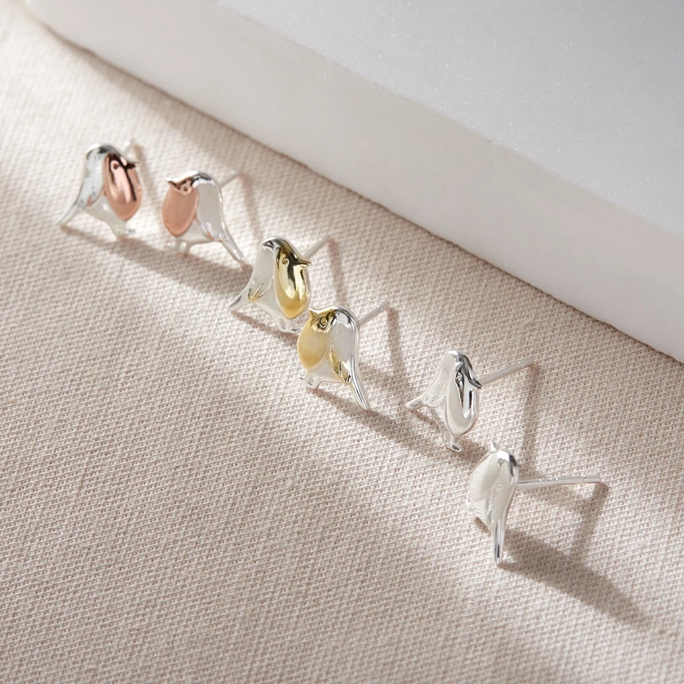 Aretes de plata esterlina S925 Robin Bird Navidad joyas para mujer Foto 1 de 1