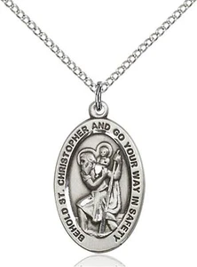 Sterling Silver Saint Christopher Catholic Medal Pendant Necklace 24" Chain Gift - Picture 1 of 3