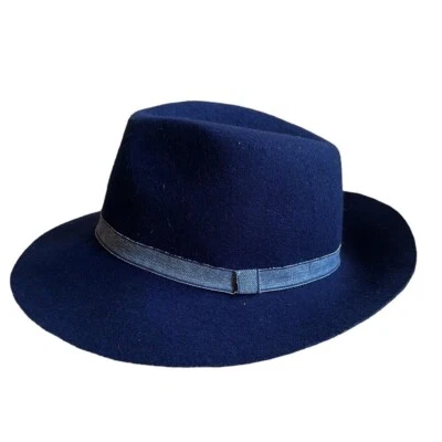 Mudd for Anthropologie 海军蓝 100% 羊毛牧场主 fedora 帽子 — 第 1/4 张图片
