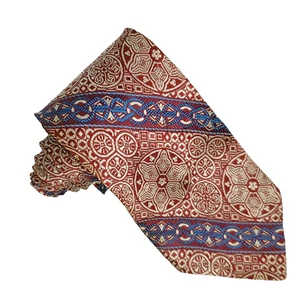 Vintage 50s Medallion Geometric Tie Necktie Red Blue Tan Textured - Picture 1 of 5