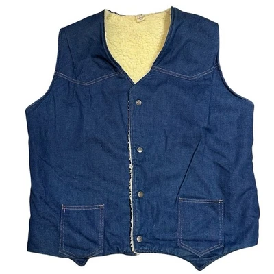 Colete jeans vintage anos 70 Sherpa forrado masculino tamanho G - Imagem 1 de 4