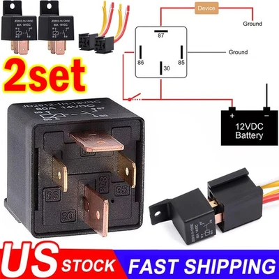 Juego de 2 relés de coche automático DC 12V 80A 4 pines relé abierto normal interruptor SPST para motor EE. UU. Foto 1 de 4