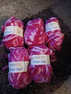 Moda Dea Ticker Tape Yarn #9722 Pink Passion 5 Skeins 1.76oz/67yds Nylon wt#5 - Picture 1 of 4