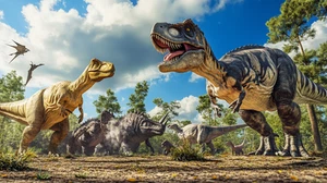Canvas Art The Dinosaur Jungle Childrens Wall Picture Poster Print - Picture 1 of 22