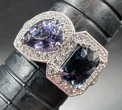 Spinel & Diamond Platinum Ring with 3.06 ctw Natural Purple/Blue Spinels  - Image 1 of 4