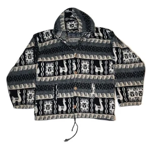 Milma Huasi Unisex Wool 100% Hooded Striped Alpaca Design Button-Front Work Coat - Picture 1 of 10