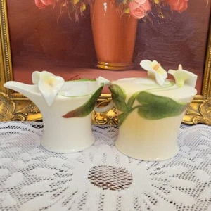 Graff Franz Porcelain Creamer Jug & Sugar set, Arum Calla Lily 3D - Picture 1 of 10