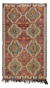 5.7x10 Ft Vintage Handwoven Turkish Kilim 'Flat Weave' with Geometric Patterns - Picture 1 of 5