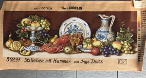 LARGE Rico GOBELIN printed TAPESTRY CANVAS Still Life with Lobster 34cm x 1 m - Picture 1 of 7