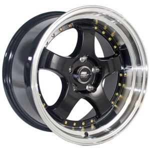 (1) 17x9 +20 MST MT07 5x114.3 Black w/Machined Lip Gold Rivets Wheel - Picture 1 of 2