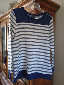 New Jones New York Women's Blue & White Striped Unlined Sweatshirt Large - Picture 1 of 5
