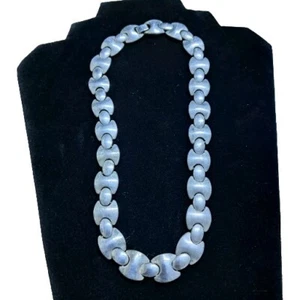 Modernist Interlocking Circle Links Necklace Silvertone Inspired Denmark Style - Picture 1 of 5