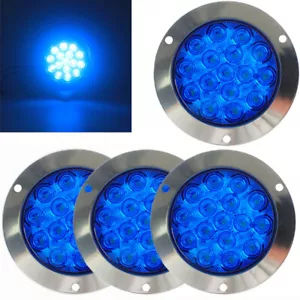 4x 16 LED 4" Round Blue Trailer Truck Brake Stop Turn Signal Tail Light 12/24V - Picture 1 of 13