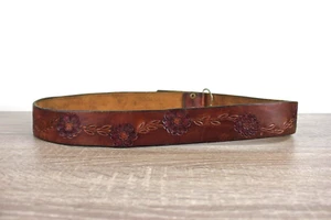 Cinturón Vintage Cuero Tooled Floral Marrón Unisex Talla 33 Sin Hebilla Hippy Vaquero - Imagen 1 de 9