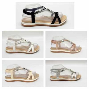 Women's Ladies Flat Diamante Summer Flip Flops Flower Open Toe Sandal Shoes Size - Picture 1 of 20
