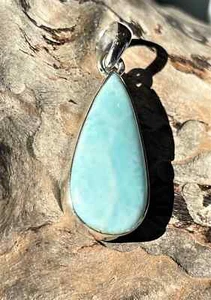 Larimar .925 Sterling Silver Pendant Natural Healing Chakra Stone - Picture 1 of 4