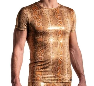 Manstore M2239 Casual T-Shirt Gr. L UVP: 139,95€ NEU gold snake print - Picture 1 of 4