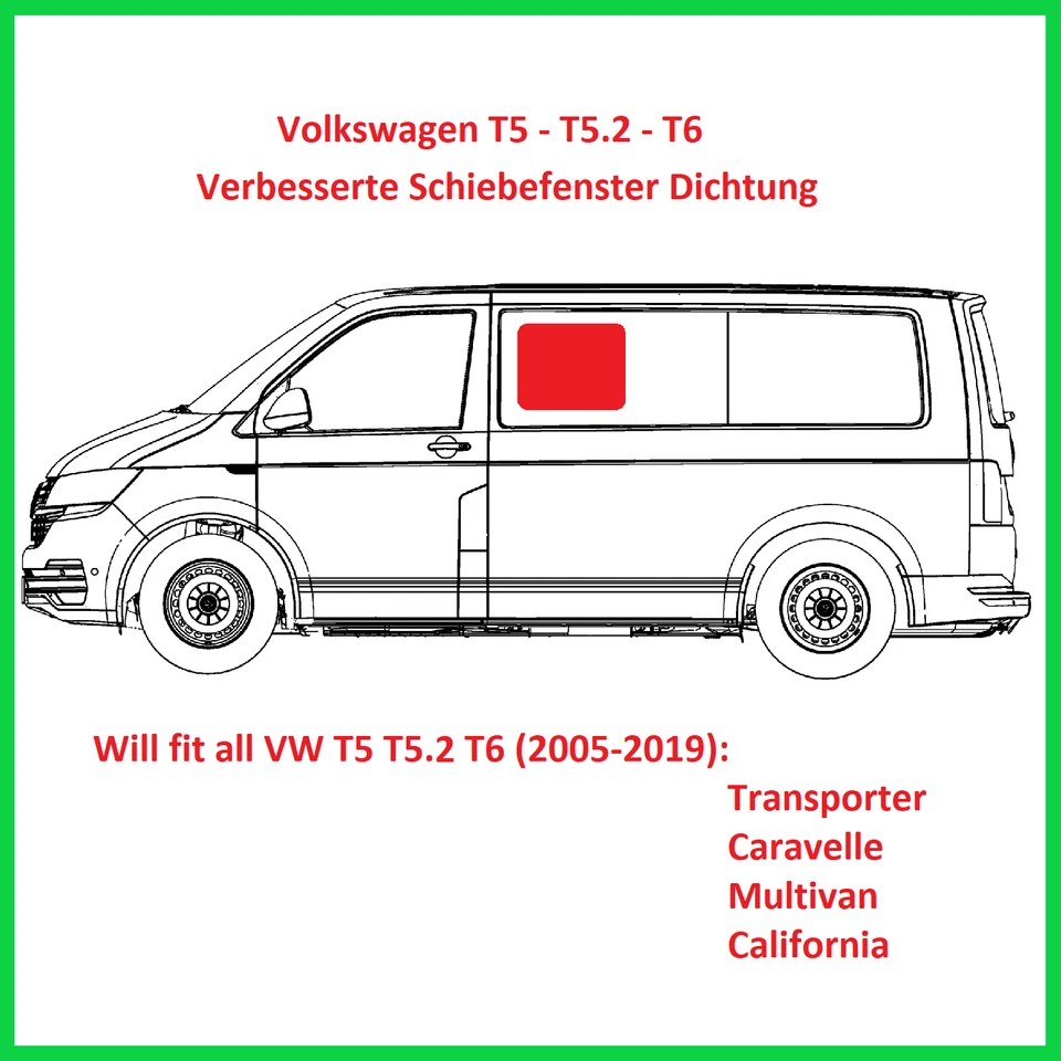 VW T5 T5.2 T6 modifizierte Schiebefenster Dichtung - California Multivan - Bild 1 von 1