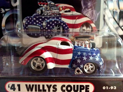 MUSCLE MACHINES STARS & STRIPES 1941 41 WILLYS COUPE  BLOWER 1/64 DIE CAST - - Image 1 of 3