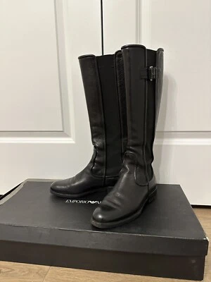 Botas hasta la rodilla de cuero para mujer Emporio Armani negras talla 37,5, 7,5 EE. UU. Foto 1 de 4