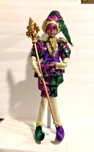 Porzellan afroamerikanische Narrenpuppe 18" mit Zepter und Ständer - Bild 1 von 1