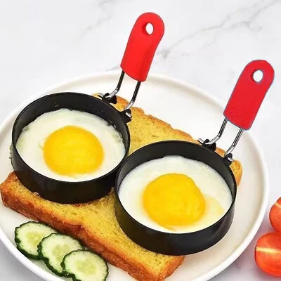 BANFLUXION 2 Pcs/Set Fried Egg Molds Kitchen Tool Stainless Egg Rings Shaper With Brush