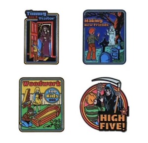 Steven Rhodes Style Pin Set 4pk Horror Fun Brooch Set Rubber Backer Pin Set Fun - Picture 1 of 5