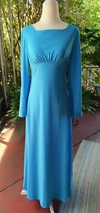 Vintage 1970er Alison Ayers blau Maxikleid 2 Empire Taille Polyester - Bild 1 von 13