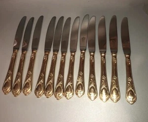12 Knives 24 Kt Gold Plated Germany flatware  SBS Fun - Picture 1 of 9
