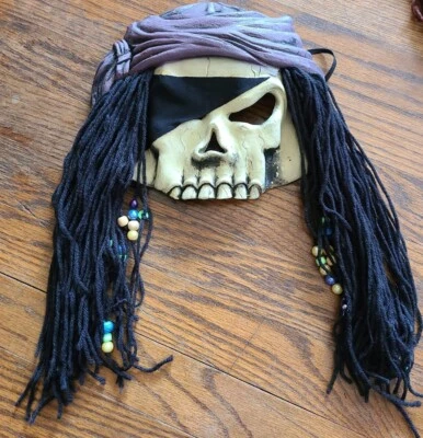 Latex Pirate Skull Half Mask Bandana Hair Beads Costume Halloween - Image 1 of 4