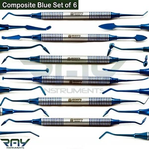 Juego de 6 instrumentos restauradores de relleno compuesto dental recubiertos de titanio azul - Imagen 1 de 4