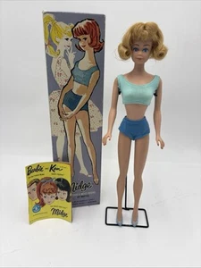 Midge Barbie's Best Friend Original 1962 #860 Blonde Blue Swim Suit Stand & Box - Picture 1 of 15