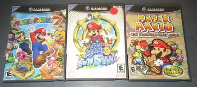 3 NINTENDO GAMECUBE GAMES PAPER MARIO SUNSHINE MARIOPARTY 7 - Image 1 of 3