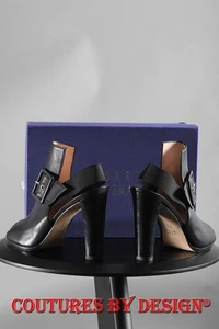 Stuart Weitzman Black Leather 4 Inch Peep Toe Boot Shoe Size 9.5 MSRP $395 - Picture 1 of 3
