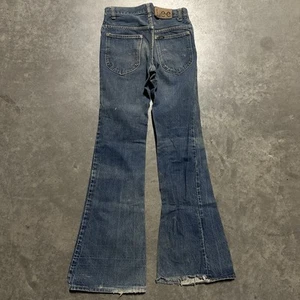 VTG 70s Lee Bell Bottoms Flared Denim Hippie Jeans Size 28x34 Talon 42 Rare - Picture 1 of 15