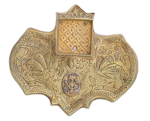 Antique Ornate Beautiful Brass Ink Well Gold D C 189 6inx5inx1/2in - Picture 1 of 21