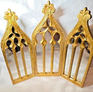 Gothic Cathedral Triptych Gold Display Mirrors - Tri-fold - Hinged - Heavy - Imagen 1 de 6