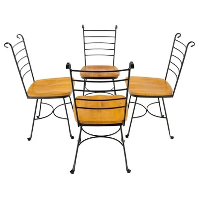Sillas de comedor American Mid-Century modernas de hierro forjado y abedul macizo con asientos como nuevas Foto 1 de 4