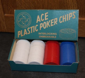 Vintage ACE Kunststoff Poker Chips ineinandergreifend Original Blue Box Hergestellt in den USA 1 1/2" - Bild 1 von 5