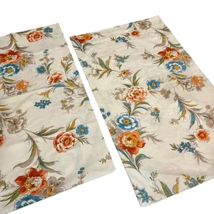 Vtg Percale Floral Pillowcases Pair Cotton Blend Orange & Blue JCPenney Queen - Picture 1 of 7