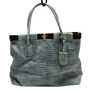 Auth FURLA - 129891 Light Blue Leather Tote Bag - Picture 1 of 8