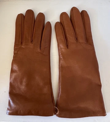 Nuevo 2005 Bloomingdales British Cuero Tostado Forrado Cachemira Guantes Talla 7 ~ 9.5" Foto 1 de 4