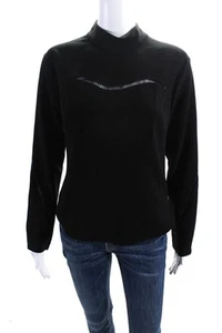 A.L.C. Womens Crepe Embroidered Mock Neck Long Sleeve Holly Top Black Size 2 - Picture 1 of 7