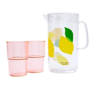 NEW In Box Kate Spade Lemon Pitcher with Two Stackable Tumblers Acrylic Set - Picture 1 of 9