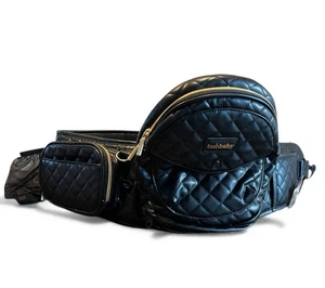 Portabebés Tushbaby Asiento de Cadera Negro Acolchado Cuero Vegano Dorado Cremallera Ajustable - Imagen 1 de 11