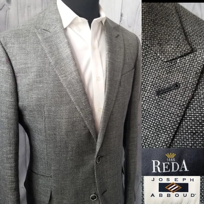 Abboud Men Unstructured Blazer 44L Gray Hopsack ElbowPatch Linen Wool Sport Coat - Image 1 of 4